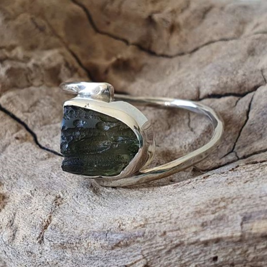 Moldavite silver online ring